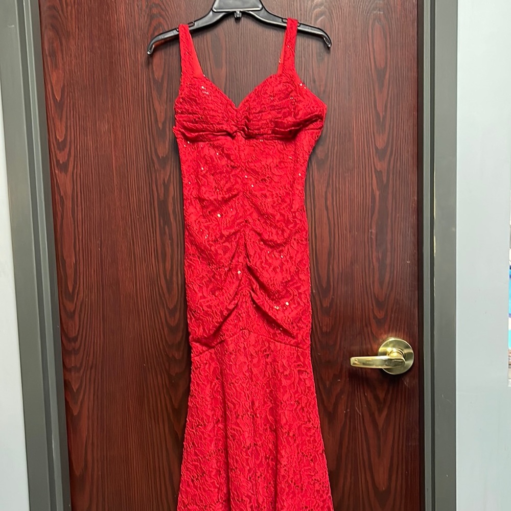Red formal gown.